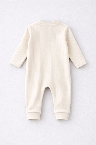 nevrankids Bebek Tulumu 0-9 Ay Fitilli Interlok Çıtçıtlı Yenidoğan Tulumu - Bej