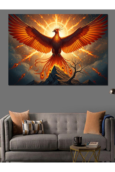 Artmeg Pânză decorativă cu Phoenix de smarald, născut din foc - Tablou din le...