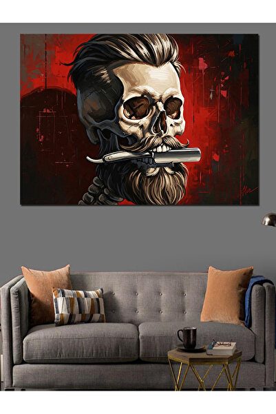 Artmeg Craniu cu barbă care ține o bărbierită în gură - Pânză decorativă - Ma...