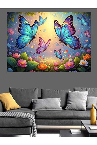Artmeg Fluturi colorați pe flori Pânză decorativă - Tablou din lemn MDF