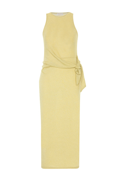 AQUELLA Lurex mustard long beach dress