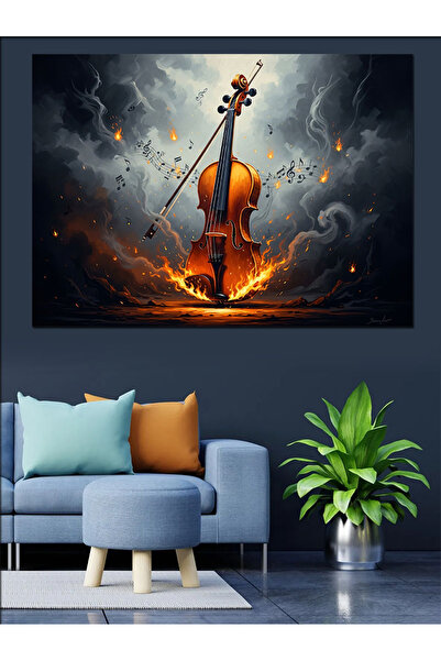 Artmeg Vioara clasica arzuta in flacari - Tabla decorativa din panza - Masa d...