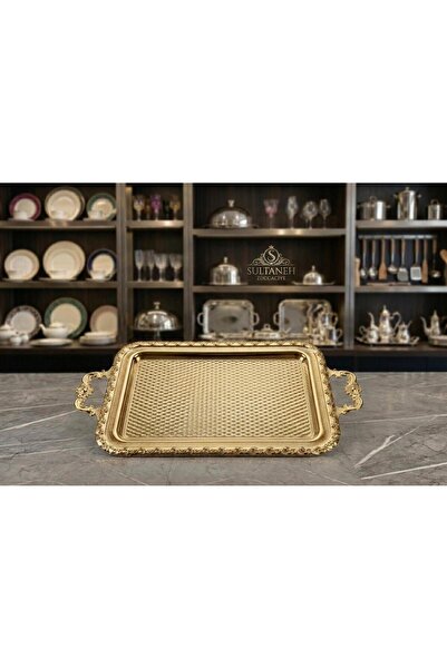 sultaneh Dekoratif İşlemli dikdörtgen Metal Sunum Tepsisi, Nişan tepsisi 30 x 56