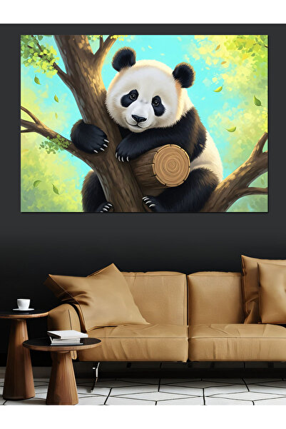 Artmeg Cute Panda Cub Hugging a Tree Decorative Canvas - Mdf Wood Painting