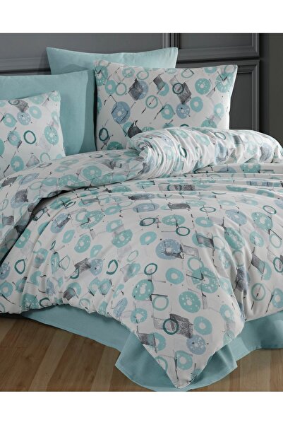 NazeninHome Dream Ranforce Double Duvet Cover Set Cotton Ariadne Mint |   Wit...