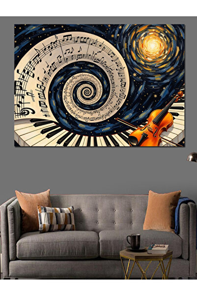 Artmeg Piyano Tuşları Üzerinde Nota Girdabı Dekoratif Kanvas - Mdf Ahşap Tablo