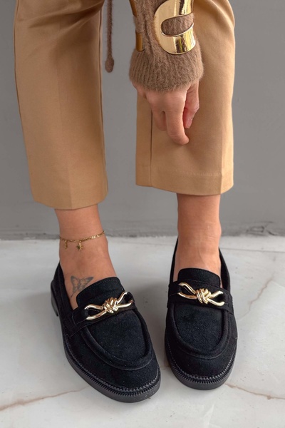 Shoebutik Bebel crne Antilop ženske mokasine sa detaljima kopče