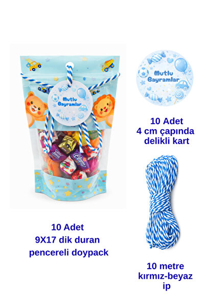 İnci Fix 10 Piece Set Blue Bayram Doypack Gift Bag Set (String+Bag+Label)