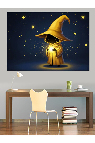 Artmeg Little Wizard Character with Magician Hat Decorative Canvas - Mdf Wood...