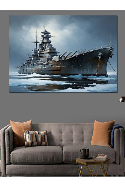 Artmeg Tablou decorativ cu navă de război gigantă în ocean - Tablou din lemn MDF
