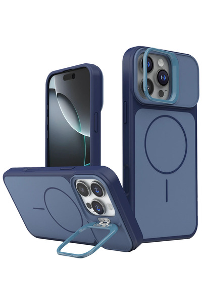 Fuchsia غطاء حماية متوافق مع iPhone 16 Pro Max مع حامل مغناطيسي - أزرق