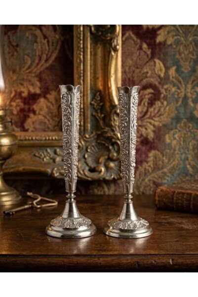 ESKİ YENİ ANTİK Vintage Motifli Dekoratif İkili Şamdan - 22 Cm