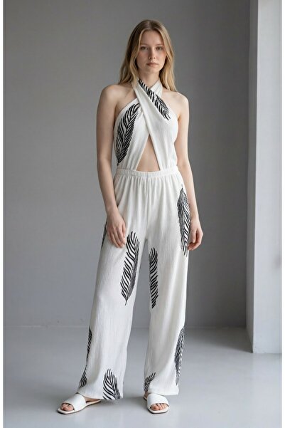 MODAGEN Kadın Boyundan Bağlamalı Sırt Dekolteli Tulum