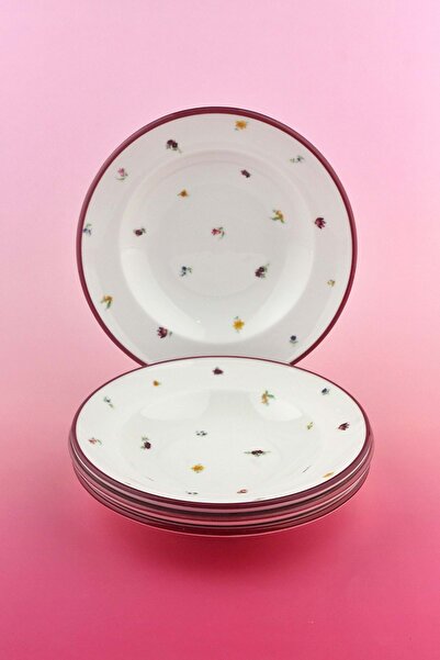 Bursa Porselen Dekor Magenta Flora 4 Piece Porcelain Dinner Plate