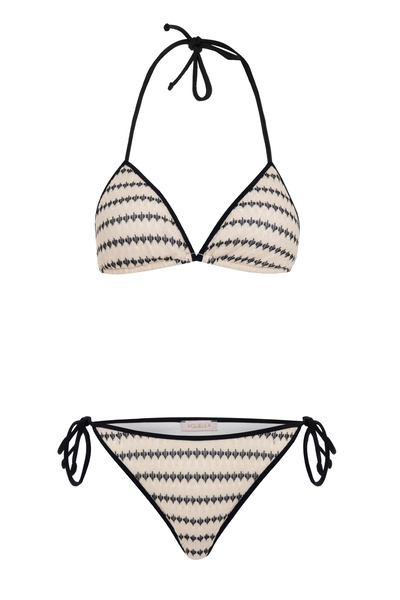 AQUELLA Set bikini triunghiular ecru brodat din tricotaje