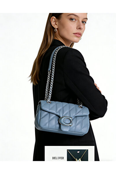 Coa Quilted leather shoulder bag, sky blue, small, 20 x 7 x 10 cm
