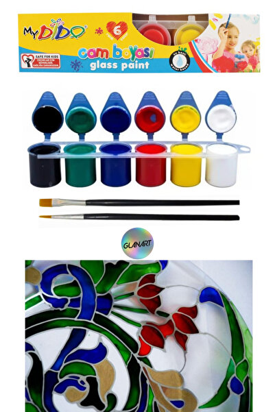 Glanart vakumda 6 renk cam boyası boya seti ipek fırçalı set (6x22 ml. )