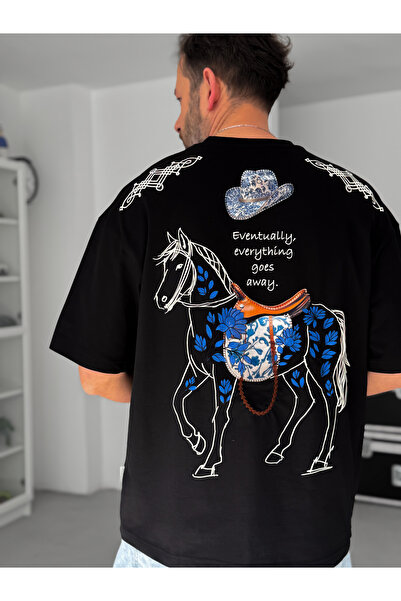 BYBASICMAN Crni cvet Vezena Oversize kroj T-shirt SW-5054