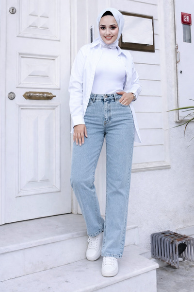 Tesettür Diyarı Women's palazzo denim pants - ice blue