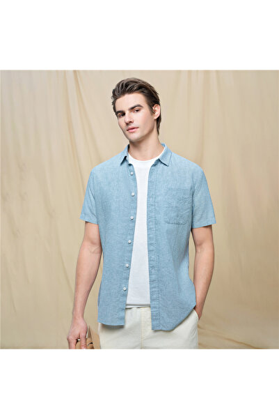 Giordano Men's Slim Linen Cotton Short-Sleeve Shirt