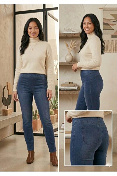 NEŞA KOTÇU Kadın Kot Pantolon Beli Lastikli Yüksek Bel Likralı Büyük-Küçük Be...