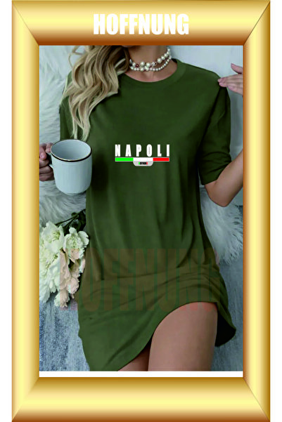 HOFFNUNG Unisex Short Sleeve Round Neck Napoli Printed Solid Color Long Tshirt