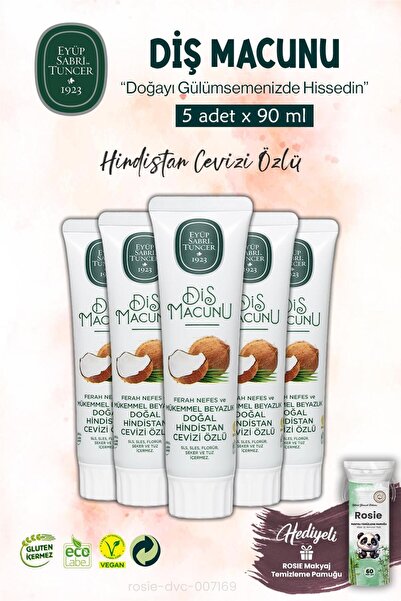 Eyüp Sabri Tuncer 5 Pcs Coconut Extract Toothpaste 90 ml and Rosie