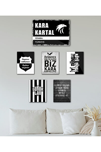 moontime alaçatı 6 Parça Siyah Beyaz Taraftar Sözleri Kartal Futbol Dekoratif...