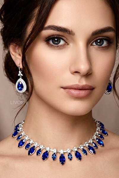 LIVOSH طقم قلادة من قطعتين، طقم قلادة للمناسبات الخاصة، طقم مجوهرات قلادة