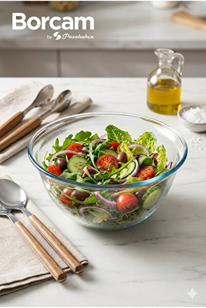 Paşabahçe Borcam 20 cm Derin Salata Kasesi - Şeffaf Cam Çok Amaçlı Karıştırma...