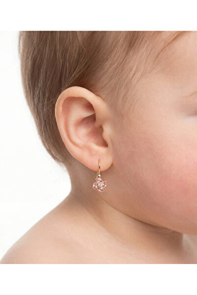 Çelikoğlu Kuyumculuk 14 AYAR PEMBE TAŞLI ALTIN BEBEK ÇOCUK KÜPESİ 1,45 GR