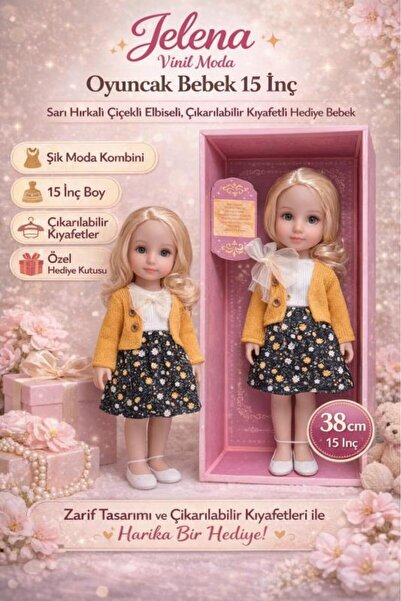 ctoy Jelena Vinil Moda Oyuncak Bebek 15 İnç – Sarı Hırkalı Çiçekli Elbiseli, ...