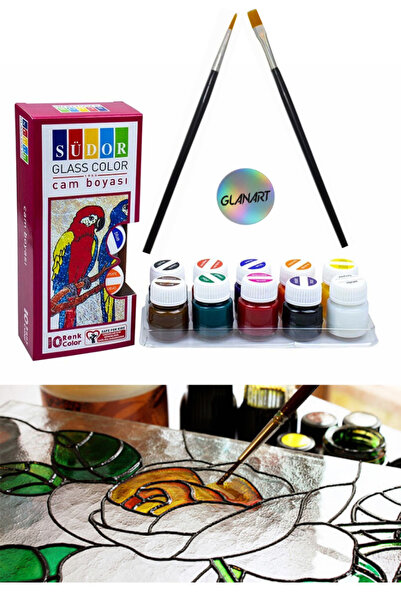 Glanart 10 renk cam boyası boya seti ipek fırçalı set (6x20ml)