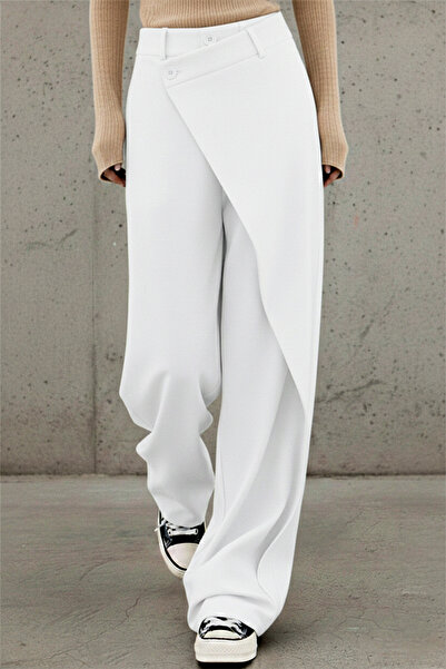 bshood X Nurbeli Black Women's Button Closure Asymmetrical Design Palazzo Pants