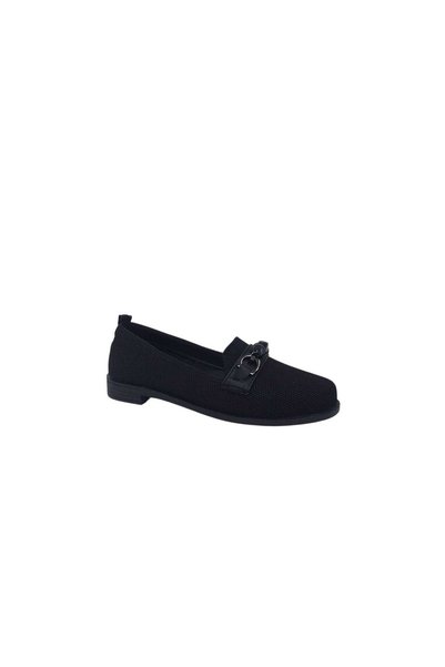 Zerhan Ceylan 957 Women's Black Buckled Knitwear Loafers Shoes