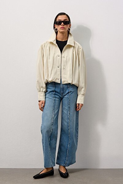 Molene Ekru Balon Kol Bomber Ceket