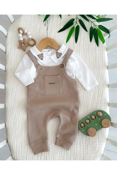 yukobaby bebeğiniz için en doğalı Baby Boy Cute Bear Embroidered 2-Piece Bloo...