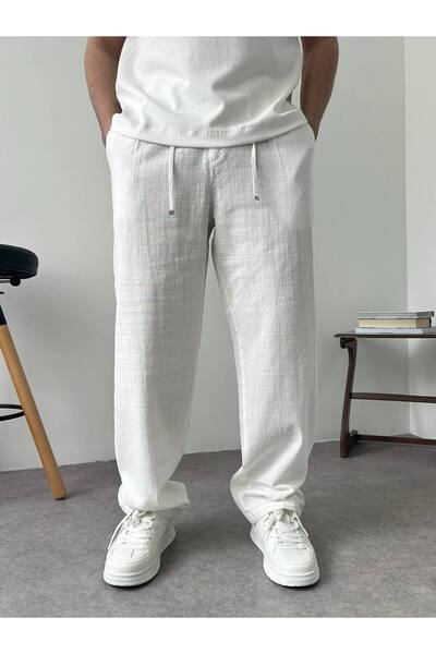 BYATA MENS STYLE Muške Lan široke Lan pantalone