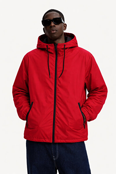 DAMGA JEANS Muški trendi crveni kišni mantil i vetrovka sa patentnim zatvaračem