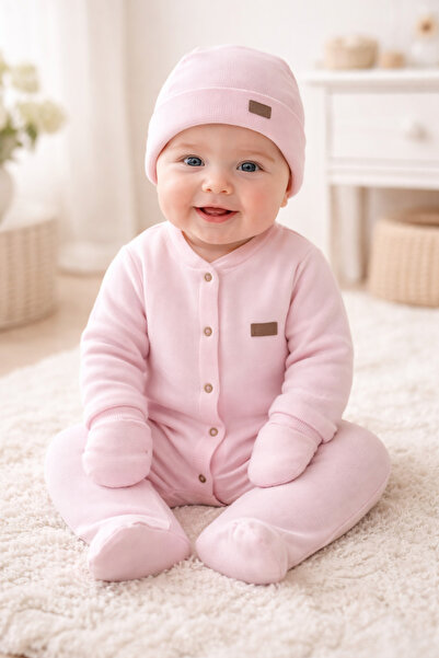 Arin Baby Waffle Fabric Pink Color 5 Piece Baby Girl Romper with Blanket / Ba...