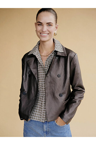 LC Waikiki Lcw Studio Shirt Collar Women's Leather-Look Jacket