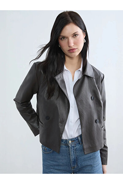 LC Waikiki Lcw Studio Shirt Collar Women's Leather-Look Jacket