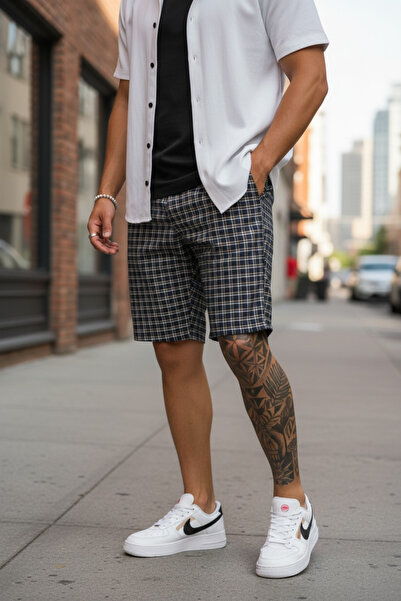 dehaine Men's casual checked Slim Fit trousers, 13128 Navy blue