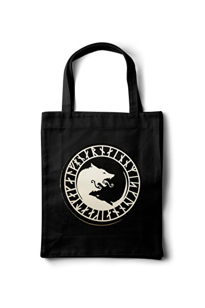 INKD Sanatsal Gabardine Cloth Bag – Norse Wolf Logo Printed Design - 35X40