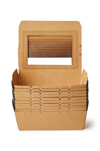 Hotpack علبة غداء كرافت بنية اللون بفتحة شفافة