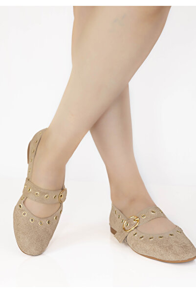 RMY SHOES حذاء نسائي بيج بإبزيم تروكلي حذاء مسطح