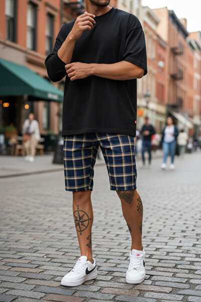 dehaine Men's casual checked Slim Fit trousers, 13142 Navy blue