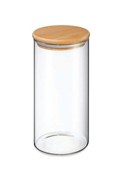 Black Stone مرطبان زجاجي بغطاء خشبي سعة 1000 مل