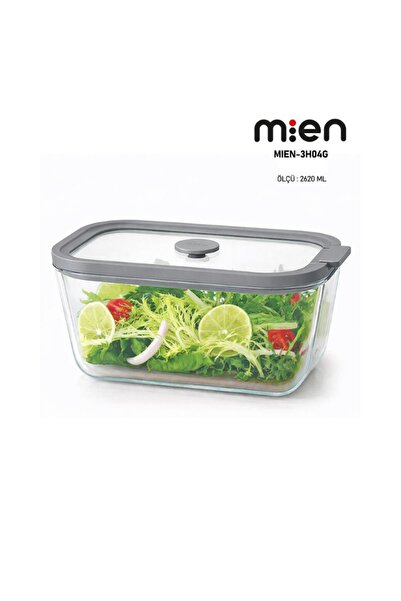 MİEN 2620 ml Glass Storage Container with Leak-Proof Lid - Gray