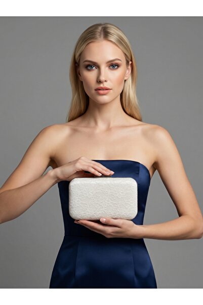 Biçanta Ecru Color Lace Embroidered Z Chain Strap I Women's Evening Dress Ç B...